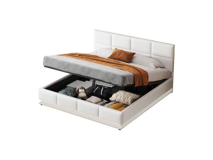 HAUSS SPOLE Polsterbett 160 x 200 cm mit LED Doppelbett mit hydraulischem Stauraum, weiß, Weiß von OTTO