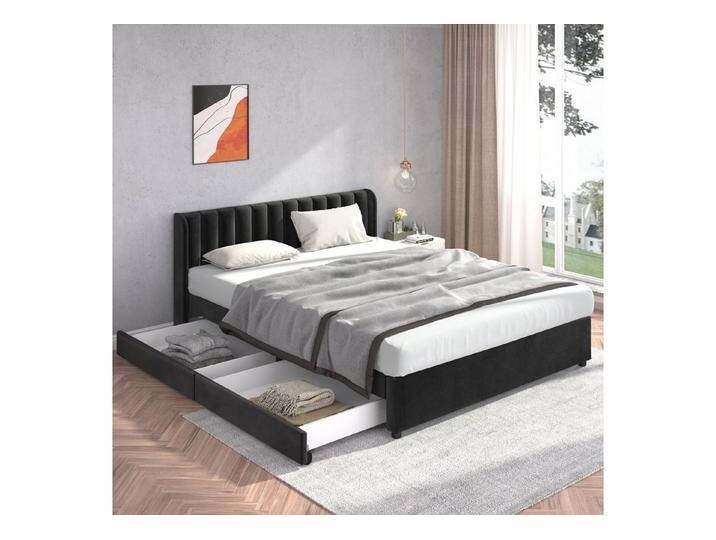 HAUSS SPOLE Polsterbett 180 x 200 cm Samt Mit Lattenrost Rückenlehne 2 Schubladen, Schwarz, schwarz, mit Matratze, Schwarz von OTTO