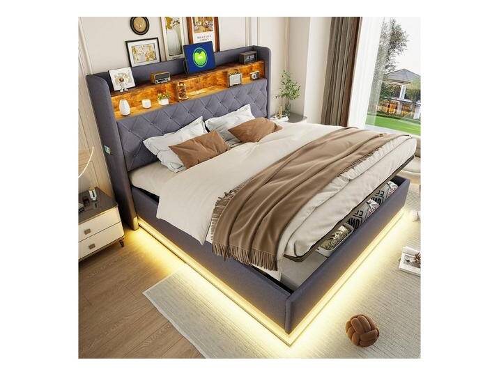 HAUSS SPOLE Polsterbett 180x200cm Stauraumbett mit USB-Ladeanschluss, LED-Licht, Leinen, Grau (LED-Polsterbett,mit USB-Ladeanschluss & hydraulischem Stauraum, Mehrfarbige LED-Beleuchtung, Stabiles Metallgestell & Strapazierfähiger Leinenstoff., 180 x 200 cm), ohne Matratze, grau HAUSS SPOLE Polsterbett 180x200cm Stauraumbett mit USB-Ladeanschluss, LED-Licht, Leinen, Grau (LED-Polsterbett,mit USB-Ladeanschluss & hydraulischem Stauraum, Mehrfarbige LED-Beleuchtung, Stabiles Metallgestell & Strapazierfähiger Leinenstoff., 180 x 200 cm), ohne Matratze, grau von OTTO