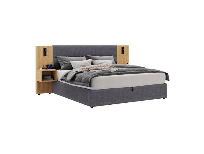 HAUSS SPOLE Polsterbett 180x200cm mit USB-Anschluss, Beleuchtung, Nachttischen Samt, Grau (Struraumbett, Doppelbett,Funktionsbett, 1-tlg., 180 x 200 cm, ohne Matratze), mit USB-Anschluss, Beleuchtung von OTTO