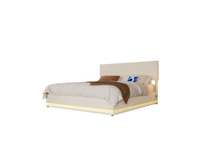 HAUSS SPOLE Polsterbett Bettgestell Stauraumbett Jugendbett mit verstellbares Kopfteil, LED&USB (Staubettfunktion Bettrückbettrahmen, Samtbettrahmen, 1-tlg., 160x200cm, mit Matratze), mit flachem Nudelrahmen, LED-Bettrahmen mit USB-Ladefunktion von OTTO