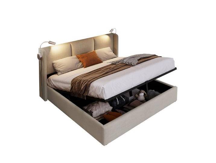 HAUSS SPOLE Polsterbett Doppelbett Polsterbett Funktionsbett Bettrahmen (160x200 mit lattenrost(Inklusive Matratze), Hochwertiges Material, beige von OTTO