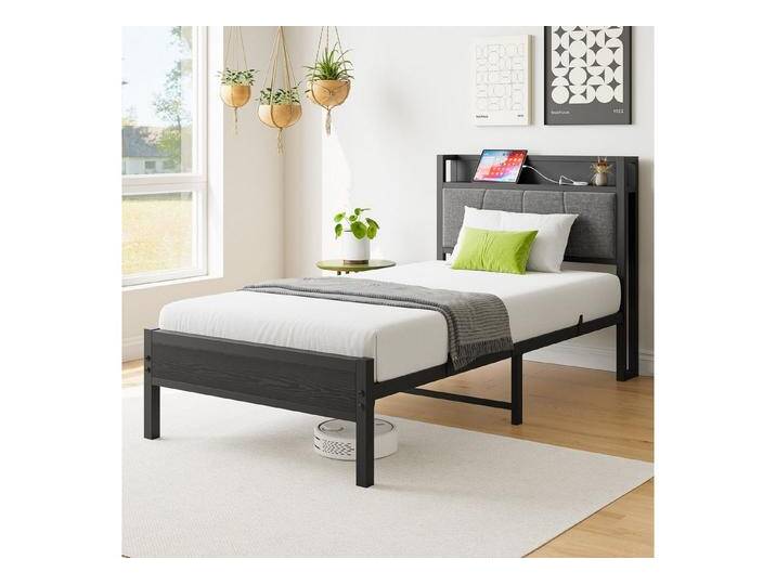 HAUSS SPOLE Polsterbett Metallbett Bettgestell Jugendbett mit USB-Ladeanschlüssen,90×200cm (Einfach zu montieren, kostengünstige Wahl, Metallbett mit 1 Steckdosen, 2 USB-Ladeanschlüssen), 90x200cm,ohne Matratze, schwarz, ohne LED-Beleuchtung von OTTO