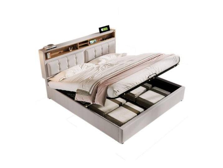 HAUSS SPOLE Polsterbett Polsterbett Boxspringbett hydraulisches Doppelbett Bettrahmen (Hydraulisches Doppelbett mit USB/Typ-C Ladefunktion), 160 x 200 Ohne Matratze, beige von OTTO