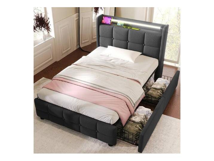 HAUSS SPOLE Polsterbett Polsterbett Doppelbett Funktionsbett Bettrahmen mit Schubladen (mit aufladen USB Ladefunktion LED-Beleuchtung und 2 Schubladen, 90 x 200 cm ohne-Matratze), grau, Schubladen: 2 St. von OTTO