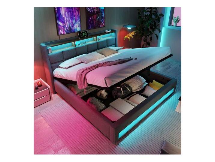 HAUSS SPOLE Polsterbett Polsterbett hydraulisches Doppelbett Funktionsbett Bettrahmen (LED Doppelbett Jugendbett mit USB/Typ-C Ladeanschluss), Lagerung, grau von OTTO
