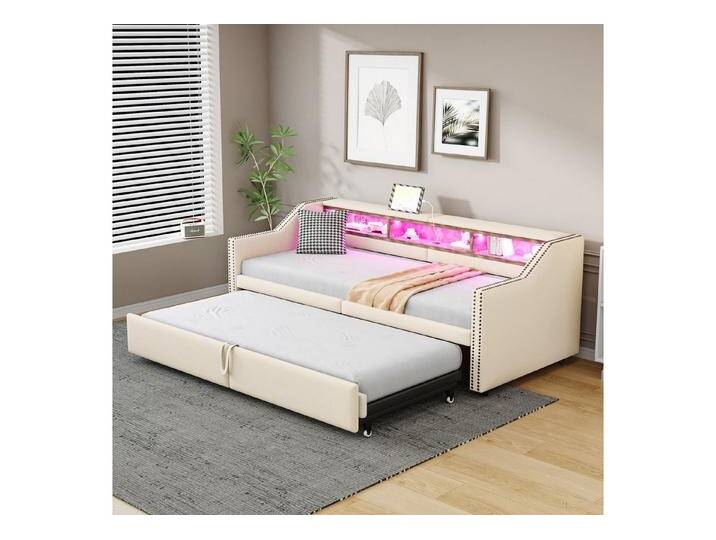HAUSS SPOLE Schlafsofa 90/180x200 Multifunktionales Staufach, LED-Licht, USB-Buchse Beige, Polsterbett 90/180x200 cm, ausziehbarem Bettgestell – Platzsparendes Gästebett, ohne Matratze HAUSS SPOLE Schlafsofa 90/180x200 Multifunktionales Staufach, LED-Licht, USB-Buchse Beige, Polsterbett 90/180x200 cm, ausziehbarem Bettgestell – Platzsparendes Gästebett, ohne Matratze von OTTO