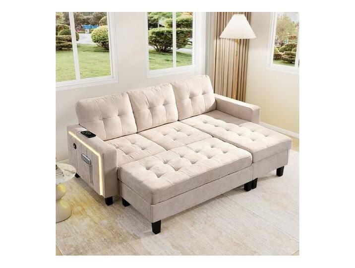 HAUSS SPOLE Schlafsofa mit schlaffunktion Dreisitzer-L-Form Wohnzimmersofa mit Fußbank&LED, beige, Beige HAUSS SPOLE Schlafsofa mit schlaffunktion Dreisitzer-L-Form Wohnzimmersofa mit Fußbank&LED, beige, Beige von OTTO