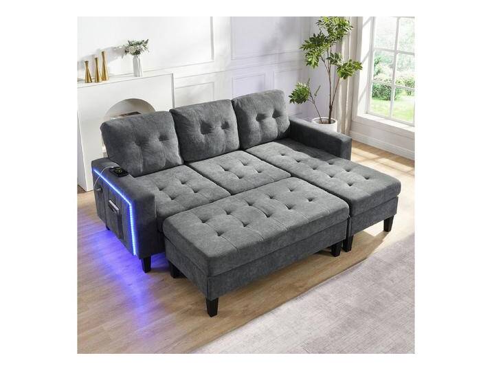 HAUSS SPOLE Schlafsofa mit schlaffunktion Dreisitzer-L-Form Wohnzimmersofa mit Fußbank&LED, grau, Grau HAUSS SPOLE Schlafsofa mit schlaffunktion Dreisitzer-L-Form Wohnzimmersofa mit Fußbank&LED, grau, Grau von OTTO