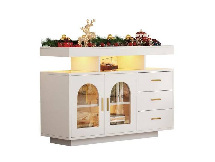 HAUSS SPOLE Sideboard 120 cm großer mit 16-Farben-Lichtern für Wohnzimmer Hochglanz Weiß (Kommode, 1 St., mit 3 Schubladen, 2 Türen), mit Hochglanzfront von OTTO