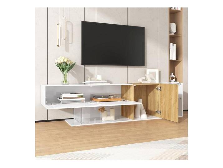 HAUSS SPOLE Sideboard 180 cm in Stilvoller Hochglanz mit Holzoptik und Glasregalen Weiß von OTTO