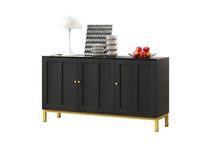 HAUSS SPOLE Sideboard Beistellschrank Kommode Buffetschrank mit Verstellbare Trennwand (Galvanisierter Griff aus poliertem Messing, Aufkleberoberfläche in Marmoroptik, 6 Fächer, 3 verstellbare Trennwände,4 Metallbeinen,Kippsicher & stabil), für Küche, Wohnzimmer, Esszimmer,Schwarz von OTTO