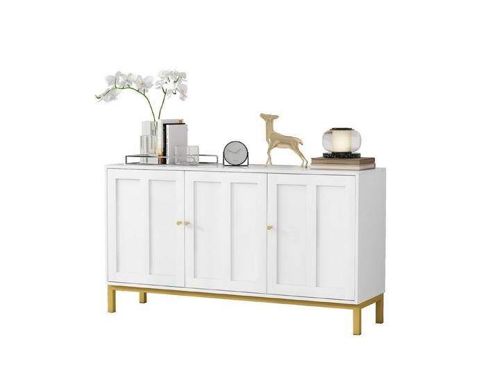 HAUSS SPOLE Sideboard Beistellschrank Kommode Buffetschrank mit Verstellbare Trennwand (Galvanisierter Griff aus poliertem Messing, Aufkleberoberfläche in Marmoroptik, 6 Fächer, 3 verstellbare Trennwände,4 Metallbeinen,Kippsicher & stabil), für Küche, Wohnzimmer, Esszimmer,Weiß von OTTO