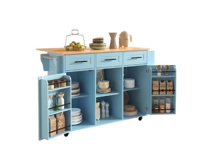 HAUSS SPOLE Sideboard Küchenwagen Buffetschrank mit Rollen,klappbare Arbeitsplatte (Kücheninse, Servierwagen, Küchenschrank, 1 St., 5 Räder, 3 Tür), mit Ausziehbare Arbeitsplatte,Massivholzbeine umschaltbar von OTTO