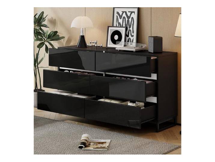 HAUSS SPOLE Sideboard mit 6 Schublade,Beistellschrank Hochglanz-Kommode mit Metallbeinen (1 St), schwarz von OTTO