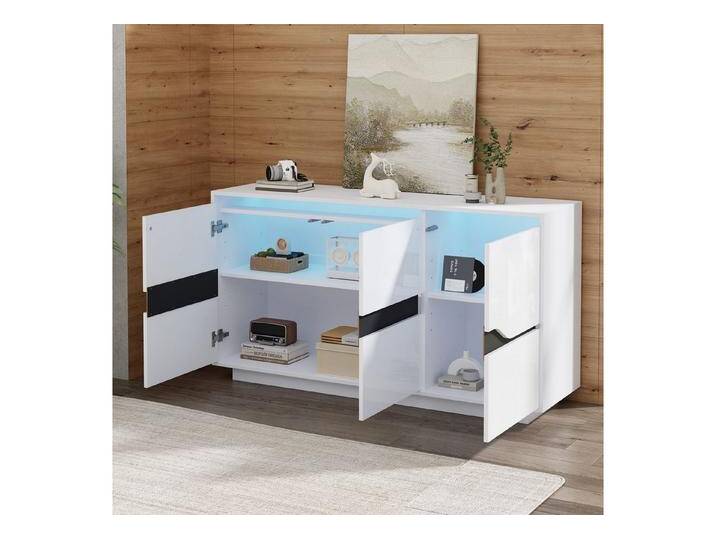 HAUSS SPOLE Sideboard mit LED-Leucht,Hochglanz-Beistellschrank Aufwahrungsschrank grifflos (Kommode, Sofa-Beistellschrank, Anrichte, 1 St., 3 Türen), mit LED, verstellbaren Trennwänden, schwarz weiß von OTTO