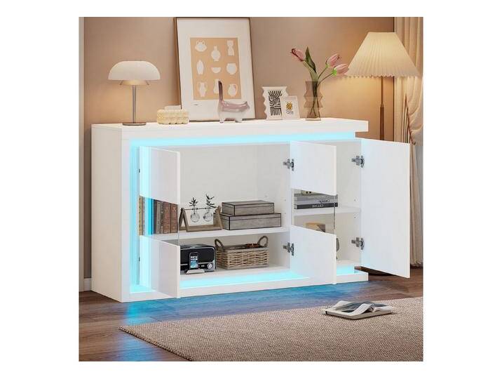 HAUSS SPOLE Sideboard mit LED-Licht,Hochglanz-Aufwahrungsschrank Beistellschrank grifflos (Beistellschrank, Wohnzimmerschrank, 1 St., 4 Fächern), Türen aus gehärtetem Glas von OTTO