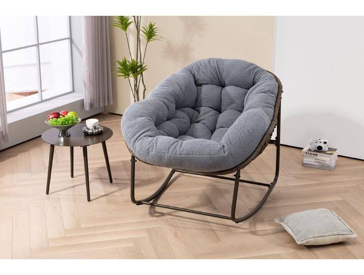 HAUSS SPOLE Sofa Relaxsessel Posterstuhl Loungesessel mit dicke Polsterung, Grau, Bequemer Rattan-Schaukelstuhl mit gepolstertem Sitz – Ergonomisches Design, wetterfest, perfekt für Garten von OTTO