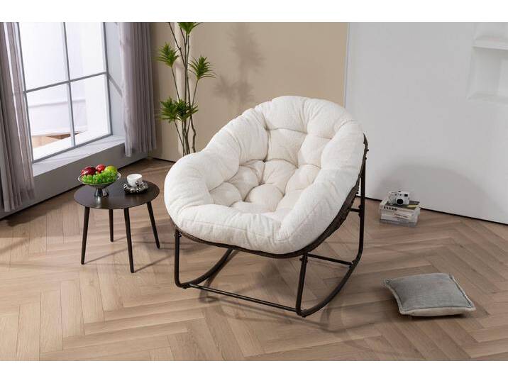 HAUSS SPOLE Sofa Relaxsessel Posterstuhl Loungesessel mit dicke Polsterung, Weiß, Bequemer Rattan-Schaukelstuhl mit gepolstertem Sitz – Ergonomisches Design, wetterfest, perfekt für Garten von OTTO