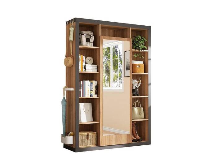 HAUSS SPOLE Vitrine mit Spiegel, Vitrine, Kleiderschrank, Haken und Kleiderbügeln natur (Garderobengestell, Multifunktionsgarderobe, Bücherregalkombination, 1-St., 115L x 30B x 165 H(cm) mit Spiegel, Abtropfschale von OTTO