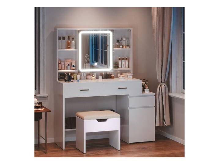 HOMALL Schminktisch Mit Spiegel und dreifarbigem LED-Licht 3 Schubladen 8 Ablagefächer (L*B*H) 117.5*40*140.5cm Moderner von OTTO