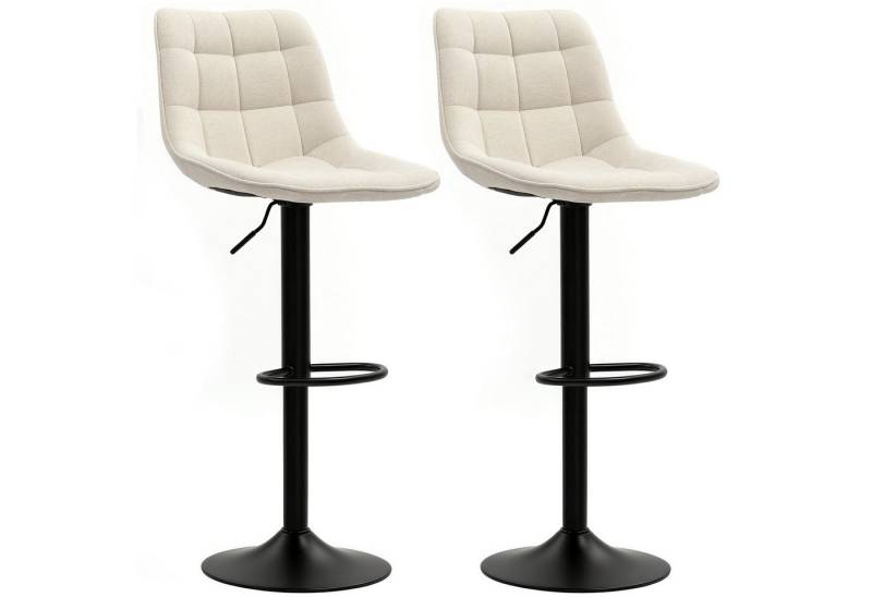HOMCOM Barhocker mit Lehne, Stahlgestell, Chenille-Optik (Höhenverstellbare Küchenstühle mit Fußstütze, 2 St., Gepolstert Barstuhl), Drehbar Tresenhocker für Küche, Wohnzimmer Beige von HOMCOM