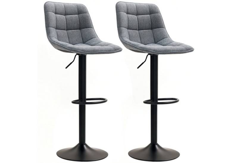HOMCOM Barhocker mit Lehne, Stahlgestell, Chenille-Optik (Höhenverstellbare Küchenstühle mit Fußstütze, 2 St., Gepolstert Barstuhl), Drehbar Tresenhocker für Küche, Wohnzimmer Dunkelgrau von HOMCOM
