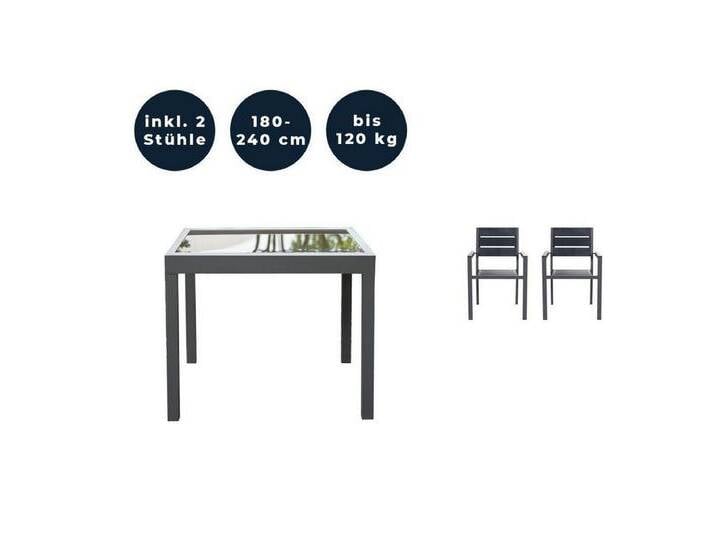 HOME DELUXE Sitzgruppe VERANO MADERA, (3-teilig, 1 Gartentisch, 2 Gartenstühle), im Set Tisch mit 2, 4, oder 6 Stühle Gartenstühle ausziehbarer Tisch von OTTO