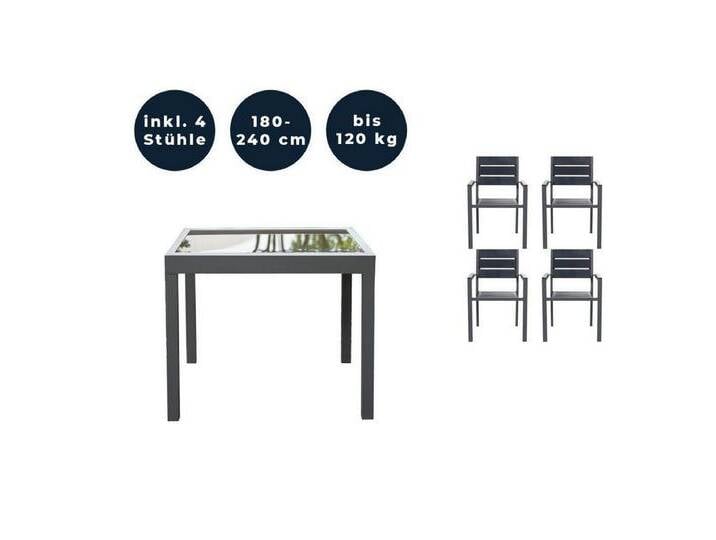 HOME DELUXE Sitzgruppe VERANO MADERA, (5-teilig, 1 Gartentisch, 4 Gartenstühle), im Set Tisch mit 2, 4, oder 6 Stühle Gartenstühle ausziehbarer Tisch von OTTO