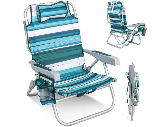 HOMECALL Klappstuhl Strandstuhl Leicht Klappbar Camping, 5-fach verstellbare Rückenlehne (Bis 136KG, Aluminiumrahmen, große Kühltasche und Aufbewahrungstasche, 1 St), Seitentaschen, Kopfstütze, Schultergurten, Handtuchhalter von OTTO