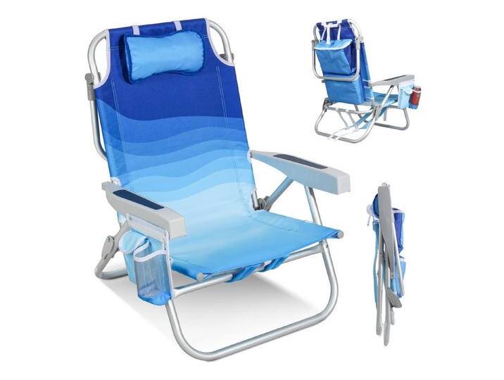 HOMECALL Klappstuhl Strandstuhl Leicht Klappbar Camping, 5-fach verstellbare Rückenlehne (Bis 136KG, Aluminiumrahmen, große Kühltasche und Aufbewahrungstasche, 1 St), Seitentaschen, Kopfstütze, Schultergurten, Handtuchhalter, blau von OTTO