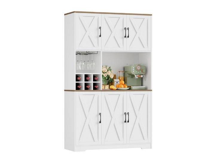 HOMECHO Küchenbuffet Küchenschrank mit Arbeitsplatte Buffetschrank mit 6 Türen Flaschenhalter und Glashalter 180x106x37cm, weiß von OTTO