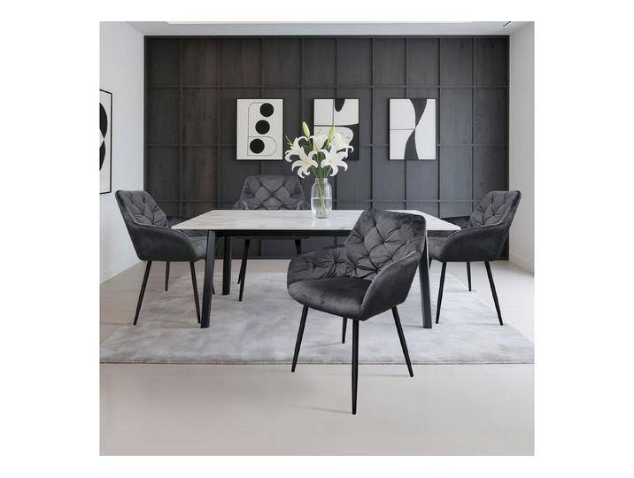 HOMELUX Polsterstuhl Esszimmer Stühle 4er Set, Esszimmerstuhl Küchenstuhl mit Metallbeine (4 St), Sessel, Samt, Polsterstuhl mit Armlehnen, grau, Grau von OTTO