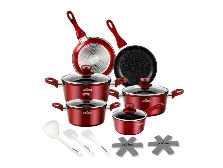 HOMELUX Topf-Set Induktions Töpfe Set Classic Antihaftbeschichtung Kochtopfset, Aluminium (Kochgeschirr-Set, 15-tlg., 3x Kochtopf, 2x Bratpfanne,1x Saucentopf,4x Glasdeckel,5x Zubehör), Induktionsgeeignet, rot von OTTO