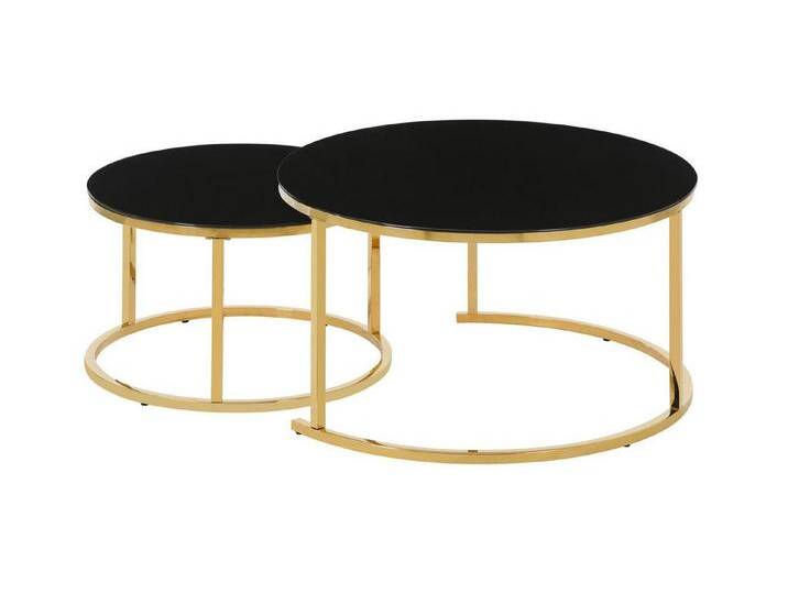 HOOZ Couchtisch Couchitsch 2er Set Rund Gold schwarz (Wohnzimmertisch, 2 Tische), Höhe 45 cm, schwarz, Gold Schwarz von OTTO