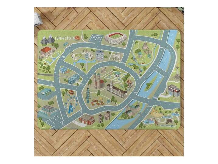 HappyCITYKids Kinderteppich Stadt-Design MÜNCHEN - Straßen-Spielteppich-Spielmatte - kuschelweich, Stadt-Design von OTTO