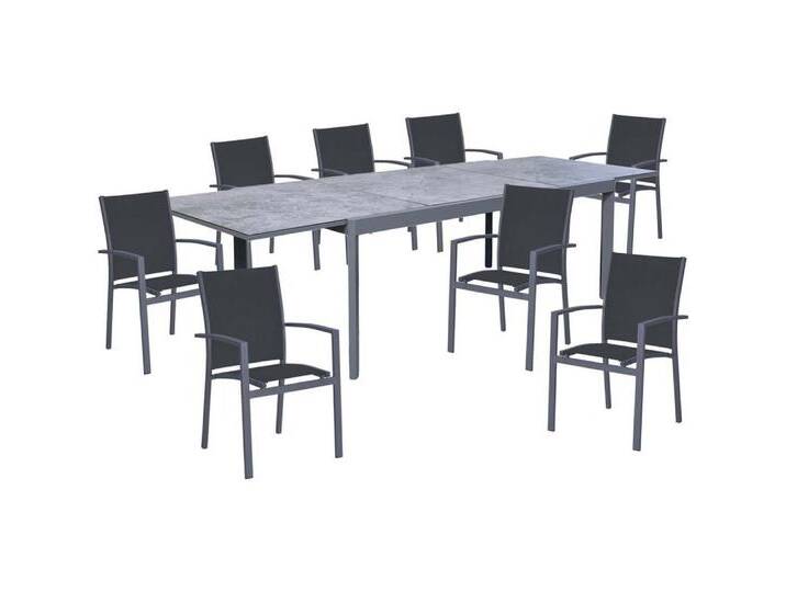 Harms Import Stuhl, 9-Teilige Tisch Sitz Garten Gruppe ALU Keramik dunkelgrau Veranda von OTTO