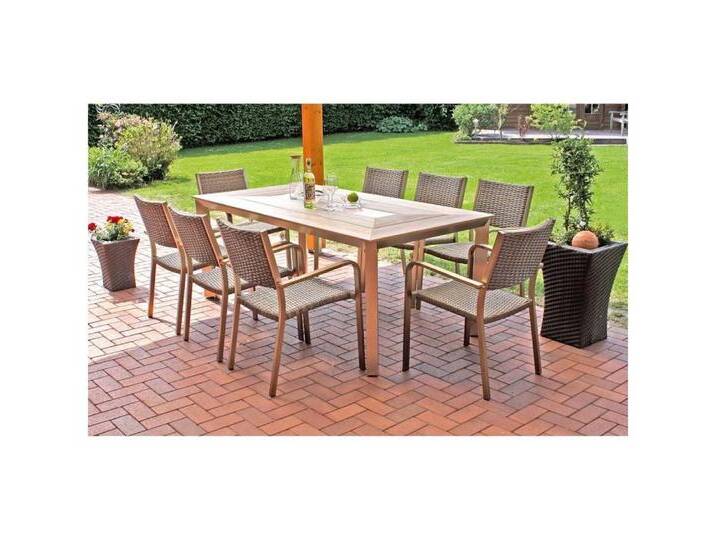 Harms Import Stuhl, Tischgruppe Sitzgruppe Braun 9-tlg ALU H 85 cm Garten Terrasse Patio von OTTO