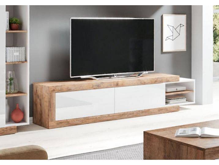 Helvetia Lowboard Sintra, 200-242 cm weiß Hochglanz / samdal eiche grifflos, weiß von OTTO