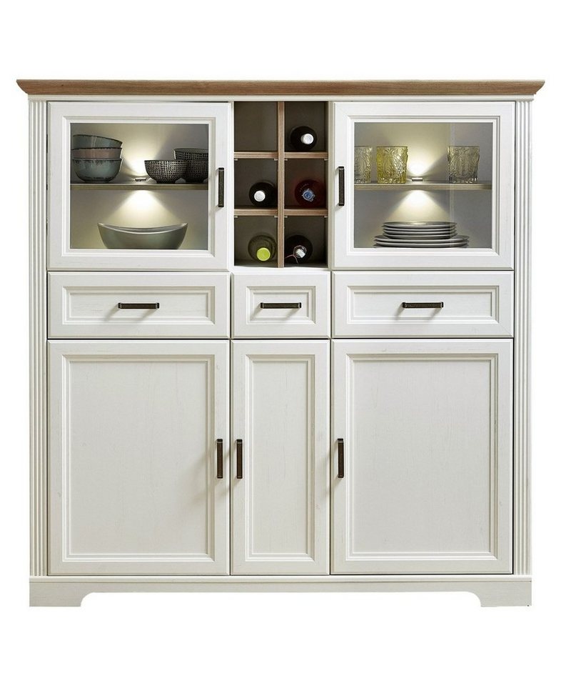 Highboard JASMIN, B 143 x H 150 cm, Piniedekor hell, Artisan Eichedekor, 5 Türen und 3 Schubladen von OTTO