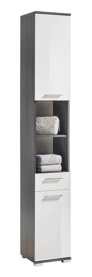 Hochschrank ORLANDO, Norwegische Pinie Dekor, Weiß Hochglanz, Badmöbel Hochschrank ORLANDO, Norwegische Pinie Dekor, Weiß Hochglanz, Badmöbel von OTTO