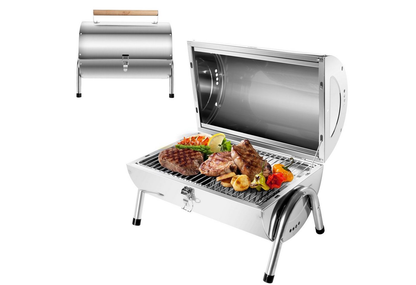 SunJas Holzkohlegrill CA-S22A, Reisegrill Edelstahl Campinggrill Klappgrill Koffergrill Tischgrills von SunJas