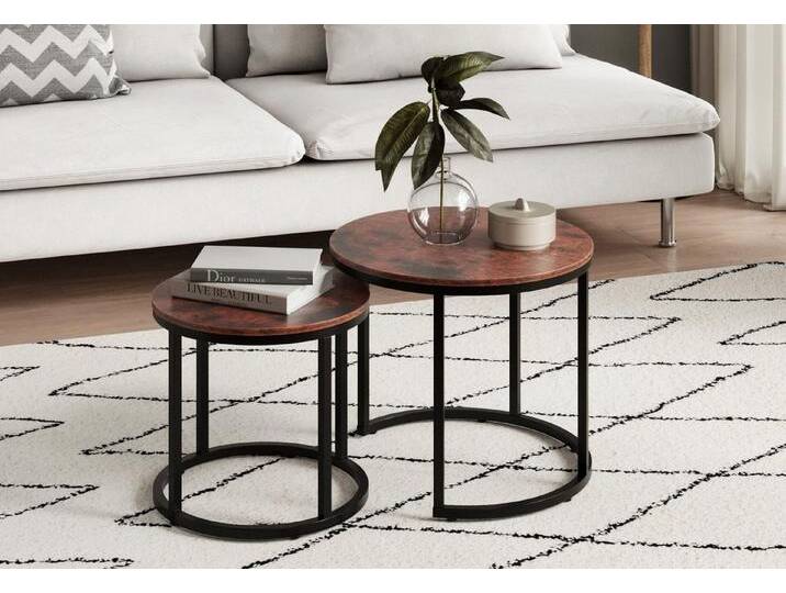 Home Collective Couchtisch Kleiner 2er Set aus Holz, Wohnzimmertisch Modern (Beistelltisch Set 2 in 1 mit Metallgestell, Büro Beistelltisch Loft Design TWIN, kratzfeste Oberfläche, Set 2 in 1), Rund in Eiche dunkel, für Wohnzimmer von OTTO