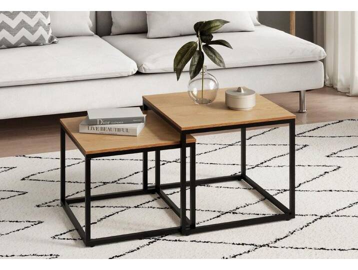 Home Collective Couchtisch Kleiner 2er Set aus Holz, Wohnzimmertisch Modern (Beistelltisch Set 2 in 1 mit Metallgestell, Büro Beistelltisch Loft Design TWIN, kratzfeste Oberfläche, Set 2 in 1), Quadratisch in Eiche hell, für Wohnzimmer von OTTO