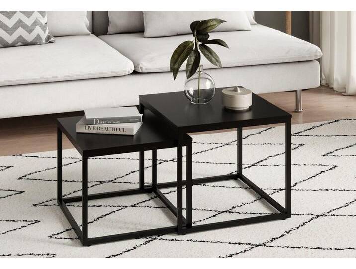 Home Collective Couchtisch Kleiner 2er Set aus Holz, Wohnzimmertisch Modern (Beistelltisch Set 2 in 1 mit Metallgestell, Büro Beistelltisch Loft Design TWIN, kratzfeste Oberfläche, Set 2 in 1), Quadratisch in Schwarz, für Wohnzimmer von OTTO