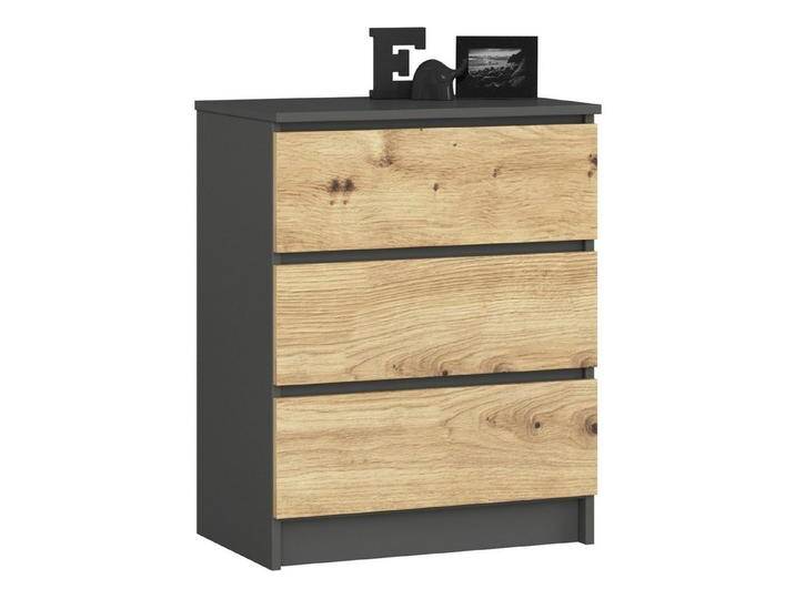 Home Collective Kommode 60 cm breit Holz Highboard Sideboard für Flur Schlafzimmer Wohnzimmer (Kommode Schlafzimmer Kommode mit Schubladen Holz Schrank), Kinderzimmer Organizer, 77 cm hoch, 3 Schubladen graphit-Artisan Eiche, schwarz von OTTO