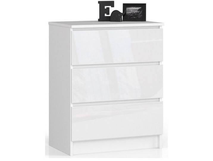 Home Collective Kommode 60 cm breit Holz Highboard Sideboard für Flur Schlafzimmer Wohnzimmer (Kommode Schlafzimmer Kommode mit Schubladen Holz Schrank), Kinderzimmer Organizer, 77 cm hoch mit 3 Schubladen weiß Hochglanz, weiß von OTTO