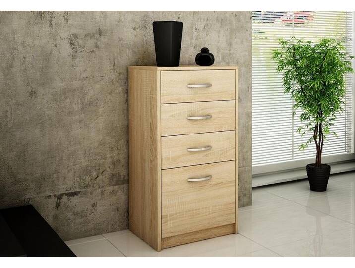 Home Collective Kommode mit 4 Schubladen mit matter Oberfläche, Kommode 45cm breit Holz (Schlafzimmer Wohnzimmer Flur Büro Organizer, Metallrollen mit Auszugsstopp), Schrank Kommode mit Schubladen Sideboard Highboard sonoma von OTTO