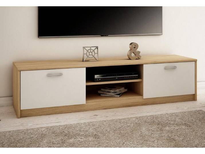 Home Collective TV-Schrank 160cm breit Lowboard mit matter Oberfläche Fernsehtisch (abgerundete Kante und Metall-Rollschienen Fernsehkommode) mit 2 Türen und 2 Regalen, aus laminiertem Board sonoma weiß von OTTO