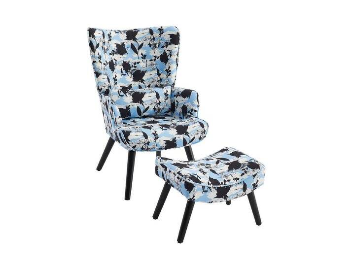 HomeMiYN Ohrensessel Relaxsessel Lehnstühle Patchwork Ohrensessel mit Hocker lesesessel, Chair, blau schwarz, schwarze Blumen auf blau-weißem Grund von OTTO